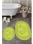 Dijital Baskılı Yıkanabilir Çerçeveli Ayak Izi Desenli Ikili Oval Banyo Halısı, Klozet-18-Yeşil, 1