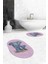 Dijital Baskılı Yıkanabilir Modern Fil Desenli Ikili Banyo Halısı Paspas Oval, Klozet-33-Pembe, 1