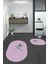 Dijital Baskılı Yıkanabilir Modern Kuş Desenli Ikili Banyo Halısı Paspas Oval, Klozet-36-Pembe, 2