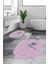 Dijital Baskılı Yıkanabilir Modern Kuş Desenli Ikili Banyo Halısı Paspas Oval, Klozet-36-Pembe, 3