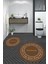 Dijital Baskılı Yıkanabilir Desenli Bathroom Yazılı Yuvarlak Banyo Paspası, Klozet-05-Kahve, 1