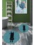 Dijital Baskılı Yıkanabilir Sevimli Kedi Ikili Banyo Halısı Paspas Yuvarlak, Klozet-39-Mavi, 2