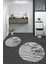 3D Dijital Baskılı Yıkanabilir Modern Ikili Banyo Halısı Paspas Yuvarlak, Klozet-48-Gri, 2