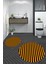 Dijital Baskılı Yıkanabilir Çizgili Modern Ikili Banyo Halısı Paspas Yuvarlak, Klozet-50-Turuncu, 2