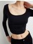 Uzun Kollu Crop Tişört U Yaka Drape Detaylı 5