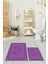 Dijital Baskılı Yıkanabilir Çerçeveli Ayak Izi Desenli Ikili Banyo Halısı, Klozet-18-Mor, 5
