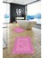 Dijital Baskılı Yıkanabilir Çerçeveli Ayak Izi Desenli Ikili Banyo Halısı, Klozet-18-Pembe, 2