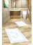 Dijital Baskılı Yıkanabilir Çerçeveli Ayak Izi Desenli Ikili Banyo Halısı, Klozet-18-Beyaz, 1