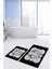 Dijital Baskılı Yıkanabilir Modern Ayak Izi Desenli Ikili Banyo Halısı, Klozet-20-Siyah, 2
