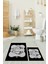 Dijital Baskılı Yıkanabilir Modern Ayak Izi Desenli Ikili Banyo Halısı, Klozet-20-Siyah, 4