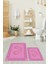 Dijital Baskılı Yıkanabilir Çerçeveli Ayak Izi Desenli Ikili Banyo Halısı, Klozet-18-Pembe, 5