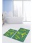 Dijital Baskılı Yıkanabilir Kaktüs Desenli Ikili Banyo Halısı Paspas, Klozet-23-Yeşil, 2