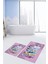 Dijital Baskılı Yıkanabilir Renkli Etnik Yaprak Desen Ikili Banyo Halısı, Klozet-25-Pembe, 1