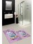 Dijital Baskılı Yıkanabilir Renkli Etnik Yaprak Desen Ikili Banyo Halısı, Klozet-25-Pembe, 2
