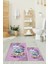 Dijital Baskılı Yıkanabilir Renkli Etnik Yaprak Desen Ikili Banyo Halısı, Klozet-25-Pembe, 3