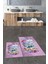 Dijital Baskılı Yıkanabilir Renkli Etnik Yaprak Desen Ikili Banyo Halısı, Klozet-25-Pembe, 4