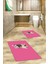 Dijital Baskılı Yıkanabilir Sevimli Köpek Ikili Banyo Halısı Paspas, Klozet-38-Pembe, 5