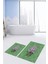 Dijital Baskılı Yıkanabilir Modern Çiçekli Ikili Banyo Halısı Paspas, Klozet-29-Yeşil, 1