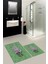 Dijital Baskılı Yıkanabilir Modern Çiçekli Ikili Banyo Halısı Paspas, Klozet-29-Yeşil, 2