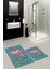 Dijital Baskılı Yıkanabilir Flamingo Desenli Ikili Banyo Halısı Paspas, Klozet-30-Mavi, 2
