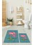 Dijital Baskılı Yıkanabilir Flamingo Desenli Ikili Banyo Halısı Paspas, Klozet-30-Mavi, 3