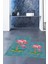 Dijital Baskılı Yıkanabilir Flamingo Desenli Ikili Banyo Halısı Paspas, Klozet-30-Mavi, 5