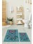 Dijital Baskılı Yıkanabilir Baykuş Desenli Ikili Banyo Halısı Paspas, Klozet-35-Mavi, 2