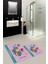 Dijital Baskılı Yıkanabilir Renkli Fil Desenli Ikili Banyo Halısı Paspas, Klozet-31-Pembe, 1
