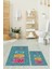 Dijital Baskılı Yıkanabilir Renkli Kediler Desenli Ikili Banyo Halısı, Klozet-41-Mavi, 1