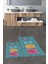 Dijital Baskılı Yıkanabilir Renkli Kediler Desenli Ikili Banyo Halısı, Klozet-41-Mavi, 2