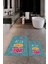 Dijital Baskılı Yıkanabilir Renkli Kediler Desenli Ikili Banyo Halısı, Klozet-41-Mavi, 4