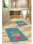 Dijital Baskılı Yıkanabilir Renkli Kediler Desenli Ikili Banyo Halısı, Klozet-41-Mavi, 5