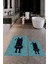 Dijital Baskılı Yıkanabilir Sevimli Kedi Ikili Banyo Halısı Paspas, Klozet-39-Mavi, 4