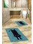 Dijital Baskılı Yıkanabilir Sevimli Kedi Ikili Banyo Halısı Paspas, Klozet-39-Mavi, 5