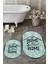 Dijital Baskılı Yıkanabilir Home Sweet Yazılı Ikili Oval Banyo Halısı Paspas, Klozet-14-Yeşil, 2