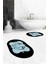 Dijital Baskılı Yıkanabilir Modern Ayak Izi Desenli Ikili Oval Banyo Halısı, Klozet-20-Mavi, 4