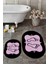Dijital Baskılı Yıkanabilir Modern Ayak Izi Desenli Ikili Oval Banyo Halısı, Klozet-20-Pembe, 1