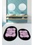 Dijital Baskılı Yıkanabilir Modern Ayak Izi Desenli Ikili Oval Banyo Halısı, Klozet-20-Pembe, 3