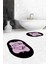 Dijital Baskılı Yıkanabilir Modern Ayak Izi Desenli Ikili Oval Banyo Halısı, Klozet-20-Pembe, 4