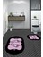 Dijital Baskılı Yıkanabilir Modern Ayak Izi Desenli Ikili Oval Banyo Halısı, Klozet-20-Pembe, 5