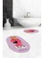 Dijital Baskılı Yıkanabilir Ayıcık Desenli Ikili Banyo Halısı Paspas Oval, Klozet-34-Pembe, 1