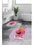 Dijital Baskılı Yıkanabilir Ayıcık Desenli Ikili Banyo Halısı Paspas Oval, Klozet-34-Pembe, 3
