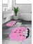 Dijital Baskılı Yıkanabilir Kalipli Kediler Desenli Ikili Banyo Halısı Oval, Klozet-42-Pembe, 2