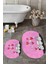 Dijital Baskılı Yıkanabilir Kalipli Kediler Desenli Ikili Banyo Halısı Oval, Klozet-42-Pembe, 5