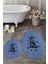 Dijital Baskılı Yıkanabilir Bath Yazılı Ikili Oval Banyo Halısı Paspas, Klozet-09-Mavi, 2