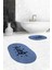 Dijital Baskılı Yıkanabilir Bath Yazılı Ikili Oval Banyo Halısı Paspas, Klozet-09-Mavi, 5