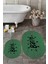 Dijital Baskılı Yıkanabilir Bath Yazılı Ikili Oval Banyo Halısı Paspas, Klozet-09-Yeşil, 2