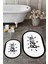 Dijital Baskılı Yıkanabilir Çerçeveli Bath Yazılı Ikili Oval Banyo Halısı Paspas, Klozet-10-Beyaz, 2