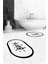 Dijital Baskılı Yıkanabilir Çerçeveli Bath Yazılı Ikili Oval Banyo Halısı Paspas, Klozet-10-Beyaz, 5