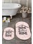 Dijital Baskılı Yıkanabilir Home Sweet Yazılı Ikili Oval Banyo Halısı Paspas, Klozet-14-Pembe, 2